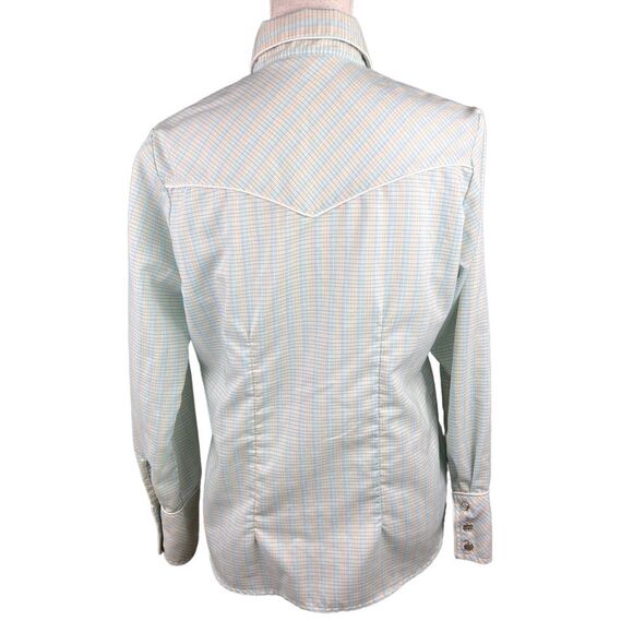 Vintage Avante West Plaid Western Shirt Sz 15/16 Pearl Snap Buttons Aqua Blue - Picture 2 of 11
